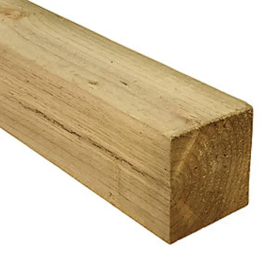 "Treated square fence post, durable and weather-resistant, perfect for supporting garden fences and outdoor structures."