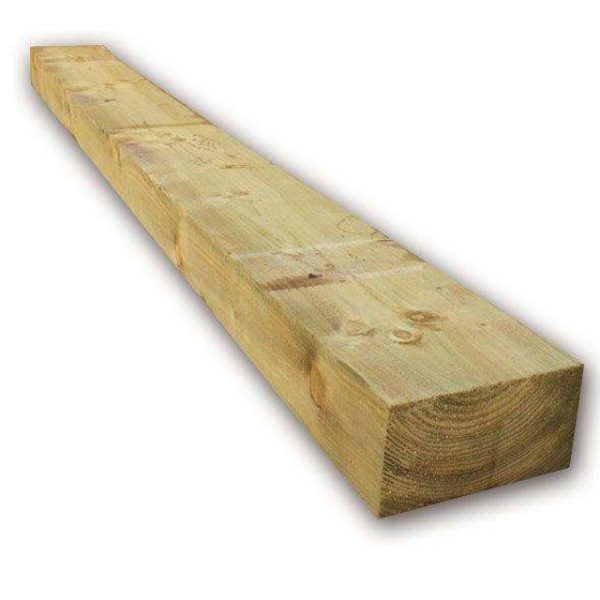 "Pressure-treated softwood garden sleeper with a smooth finish, ideal for landscaping, raised beds, and garden borders."